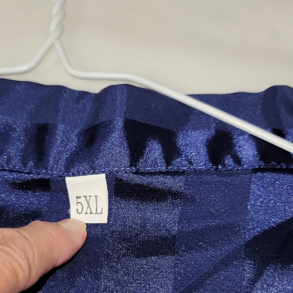 Elegant Blue Satin Pajama Set with Contrast Piping - Picture 2 of 11